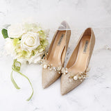 Wexleyjesus Golden Bride Pumps Sequined Wedding Shoes Dress Bridal Annual Meeting Banquet Genuine Leather Date Party 9cm High Heels