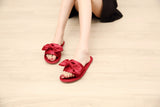 Women Home Slipper Indoor Outdoor Bow Flip-flops Fashion Silk Flat Shoes New Fashion Female Casual flower Print Slides SH021401