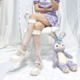 Lolita Lace Mesh Socks Women Transparent Thin High Knee Socks Female Elastic Jk Bowknot Long Socks Leg Girls Calcetine Medias