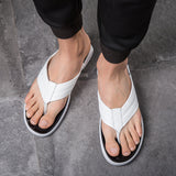 Men Genuine Leather Slippers Summer New Arrival Man Flip Flops Fashion Pinch Feet High Quality Male Beach Shoes Outdoor Footwear