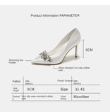 Wedding Shoes Crystal Bridal Shoes Champagne Color Satin Dress Bridesmaid Shoes White High Heels Shoes Women Heels Pumps