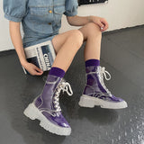 Women Boots Transparent Platform Shoes Jelly Fashion Autumn Casual Goth Ankle Harajuku +Socks