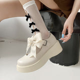 Women's Bow Wedges Mary Janes Sweet Lovely Platform Lolita Shoes Women Japanese Round Toe Thick Bottom JK Shoes