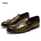 Wexleyjesus Autumn Fashion Patent Leather Mens Loafers Wedding Party Dress Shoes Black Green Monk Strap Casual Business Men Slip On Shoes