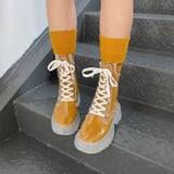 Women Boots Transparent Platform Shoes Jelly Fashion Autumn Casual Goth Ankle Harajuku +Socks