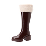 high quality autumn winter classic med heel full leather fur knee high boots women fashion side zip thigh high snow boots woman