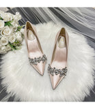 Wedding Shoes Crystal Bridal Shoes Champagne Color Satin Dress Bridesmaid Shoes White High Heels Shoes Women Heels Pumps