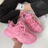 Wexleyjesus Lovely Pink Chunky Sneakers Women 2022 Thick Sole Girls Sport Shoes Bright Green Fashion Casual Dad Shoes Female Footwear