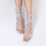 Fashion Floral Lace Socks Women Long Tulle Socks Female Transparent Thin Mesh Socks Chiffon Lace Up Socks Dress Calcetines