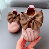 Big Bowknot Kids Casual Shoes for Girls Combed Cotton Ribbed Princess Footwears Retro Spring Toddlers Elastic Prewalkers