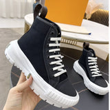 Brand Sneakers Women Platform Canvas Shoes  Lace-Up Woman Shoes Luxury High Quality Designer Shoes Brown FlowersRB116