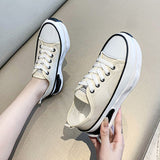 Lace-up Platform Canvas Shoes Clunky Sneaker 2022 Fall New Off White Shoes Fashion Casual All-match Walking Women's Single Shoes