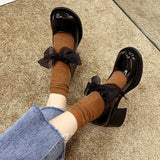 Lucyever Lovely Bowtie Mary Janes Shoes Woman Patent Leather Thick Square Heels Pumps Women Autumn 2021 Big Toe Y2K Lolita Shoes