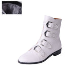 Women Ankle Boots Real Leather Rivets Buckle Punk Boots Woman Studded Gothic Designer Shoes Ladies Botas Mujer Plus Size 44