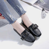 Square Head Deep Mouth Small Leather Shoes Women 2022 Autumn New Metal Flat Shoes Women Flat Shoes