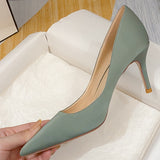 Wexleyjesus Elegant New Office Women Pumps Sexy Thin High Heels Woman Dress Wedding Party Shoes Stiletto Red Green Ladies Silk Shoes O0007