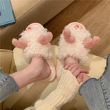 Winter New Indoor Slippers Soft Fluffy Plush Thick-soled Flat Shoes Heel Non-slip Confinement Shoes Casual Ladies Cotton Slipper