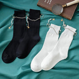 Punk Pearl Chain Socks Women Long Cotton Socks Girls Streetwear Fashion Sock Ankle Female Dress Calcetines Meias