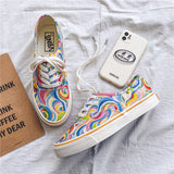 Colorful Print Canvas Shoes Men Espadrilles Rainbow Graffiti Men Vulcanized Shoes Casual Canvas Skateboard Shoes zapatos de lona