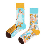 Colorful Printed Cotton Socks Women Hip Hop AB Side Long Socks Female Harajuku Asymmetry Funny  Socks Unisex Calcetine mujer