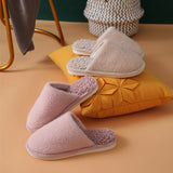 GHJIOL Winter Home Solid Women Fur Slippers Warm Flock Plush Bedroom Ladies Flat Shoes Slides Couples House Furry Slippers