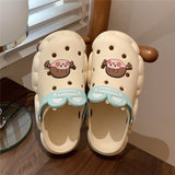 Wexleyjesus  New cute girl heart hole shoes female summer students wear non-slip deodorant thick-soled bath slippers sandals outdoor