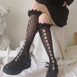 Lolita Hollow Lace Stocking Women Mesh Thigh High Knee Socks Woman Transparent Thin Long Stockings Girls Dress Calcetine Medias