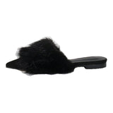 real rabbit fur women slippers pointed toe slides shoes with long fur mules woman luxury pantoufle femme real furry footwear 616