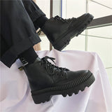 Winter Boots Men Black Thick Mid-Top Mens Trend Platform Boots Casual Men's Shoes Genuine Leather Botas Male ankle lace up Shos