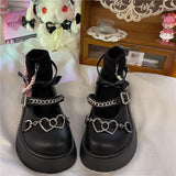 New Gothic Black Punk Loli Women Anime Shoes Pearl Chain Cosplay Goth Platform Mid Heel Female Fashion Pu Cos Lolita Shoes