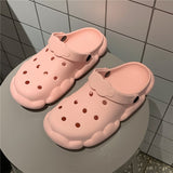 Wexleyjesus  New cute girl heart hole shoes female summer students wear non-slip deodorant thick-soled bath slippers sandals outdoor