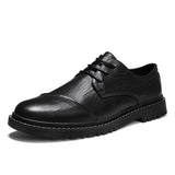 Wexleyjesus Men's Split Leather Flat Shoes Comfortable Casual Shoes Footwear Formal Business Shoes Lace-up Breathable Oxford Shoes