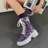 Women Boots Transparent Platform Shoes Jelly Fashion Autumn Casual Goth Ankle Harajuku +Socks