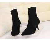 Wexleyjesus  2021 Winter Sock Boots Sexy Knitting Stretch Boots High Heels for Women Fashion Shoes Female Stripe Autumn Ankle Boots Booties