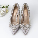 Wexleyjesus Wedding Shoes Luxury Design Higher Quality Satin Full Stone Rhinestone Pointed Toe Bride Pumps Fat Square Clear Higher Heels