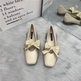 Bailamos Women Flats Ladies Female Footwear Bow-Knot Fashion Women's Casual Sneaker All-Match Square Toe Shallow Mouth Shoes