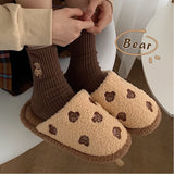 new cute couple fashion cartoon pattern bear adult autumn and winter non-slip warm indoor fluffy slippers home shoes women home