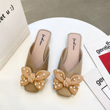 2022 Women Baotou Slippers Korean Bowknot Square Toe Muller Sandals Outdoor Beach Casual Half Bag Slippers Comfortable Slippers