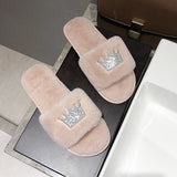 Slippers Women  Womens Fur Slippers Winter Shoes Big Size Home Slipper Plush Pantufa Women Indoor Warm Fluffy Cotton Shoes