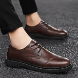 Wexleyjesus Men's Split Leather Flat Shoes Comfortable Casual Shoes Footwear Formal Business Shoes Lace-up Breathable Oxford Shoes