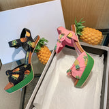 High Heels Sandals Women Beach Style Pineapple Print Platform Wedge Shoes Fish Toe Pumps Mujer  Shoes New Sweet Lady Pineapple