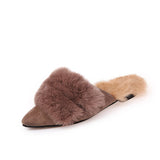 Furry Slides for Women Winter Outdoor Flock Flat Soft Mules Pantoufle Femme Rasteiras Shoes Slides Zapatillas De Casa Mujer Buty