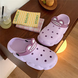 Wexleyjesus  New cute girl heart hole shoes female summer students wear non-slip deodorant thick-soled bath slippers sandals outdoor