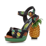 High Heels Sandals Women Beach Style Pineapple Print Platform Wedge Shoes Fish Toe Pumps Mujer  Shoes New Sweet Lady Pineapple