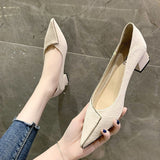 2022 Women Mid Heels,Spring Work Shoes for Office Lady.Slip on,Pointed Toe,Female Footware,French Style,Black,Beige,Dropshipping