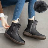 Tilocow Winter Women's Genuine Leather Ankle Boots For Women Casual Zipper Martin Boots Shoes Woman Motorcycle Flat Retro Boot