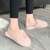 Winter Fashion Women Home Slippers Faux Fur Warm Shoes Woman Slip on Flats Female Fur 1.5cm Heel Plus Size Zapatillas De Casa