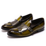 Wexleyjesus Autumn Fashion Patent Leather Mens Loafers Wedding Party Dress Shoes Black Green Monk Strap Casual Business Men Slip On Shoes