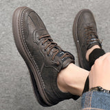 Wexleyjesus New Men's Casual Sneakers One-foot Men's Shoes Fashion Trend Black Leather Shoes Cushion Trendy Shoes