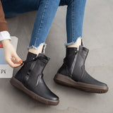 Tilocow Winter Women's Genuine Leather Ankle Boots For Women Casual Zipper Martin Boots Shoes Woman Motorcycle Flat Retro Boot